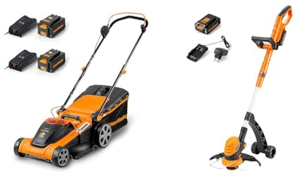 LawnMaster CLMF4841E Tondeuse Electrique Gazon 48V Max 2x24V 4.0Ah Batterie, 41cm & CLGT2425S Coupe-Bordures sans Fil 24V, Coupe-Bordures sur Batterie 25cm
