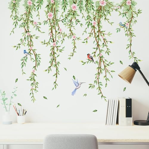 Wandsticker, Wandtattoo Baum, Wandtattoo Kinderzimmer,Wandtattoo Blumen,Vogel Aufkleber Fenster,Wanddeko Kinderzimmer,Wandaufkleber für Wohnzimmer,Schlafzimmer,Mädchenzimmer