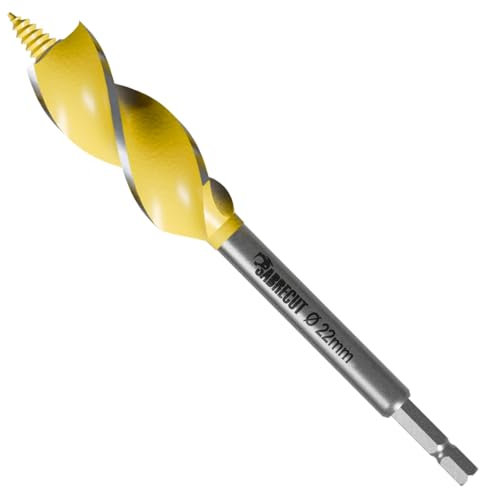 1 x SabreCut SCAG022 22mm x 165mm Wood Auger Quad Flute Self Feed Tip Grooved Hex Shank Drill Bit for High Speed Drilling in Wood and MDF