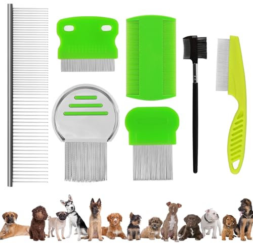 7 Stücke Metall Zähne Läusekamm, Floh Tränenfleckentferner Kamm, Katze Hund Flohkamm, Pet Reißen Fleck Entferner Kamm Set, Edelstahl Läusekamm, Doppelseitig Nissenkamm für Pflegen Entfernen Schuppen