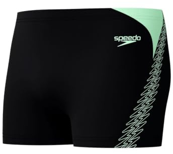 Speedo Men's Hyperboom Splice Aquashort Swimming Trunks| Quick Drying | Training | Fitness | Chlorine Resistant, Black/Alfalfa Green, 30