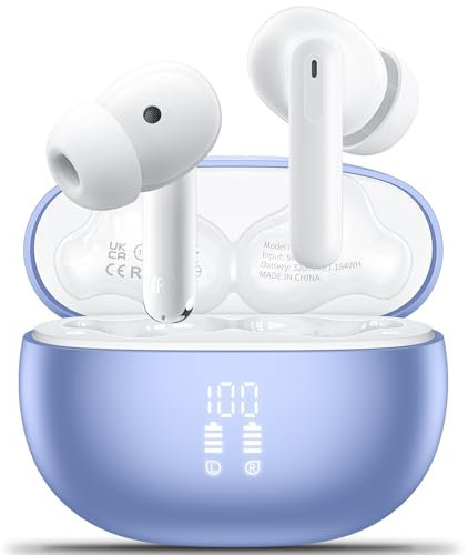 Aoslen Auriculares inalámbricos Bluetooth 5.3 con estéreo Hi-Fi, graves profundos, inalámbricos, azul cielo