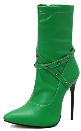 Stivali Moda Donna 12CM Stivaletti Tacco Alto da Donna Punta a Punta Tacco a Spillo Rivetto Cerniera Stivaletti Scarpe Autunnali