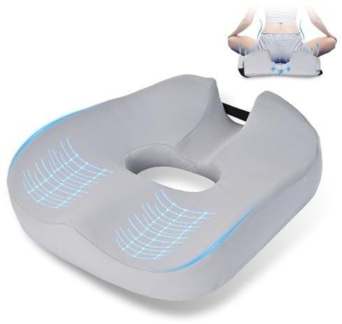 Hivexagon XL-Memory-Sitzkissen für Autofahrer- und Bürostühle – lindert Ischias- und Steißbeindruck – Stuhlkissen mit verstellbaren Gurten und Handgriff für langes Sitzen und Reisen (grau)