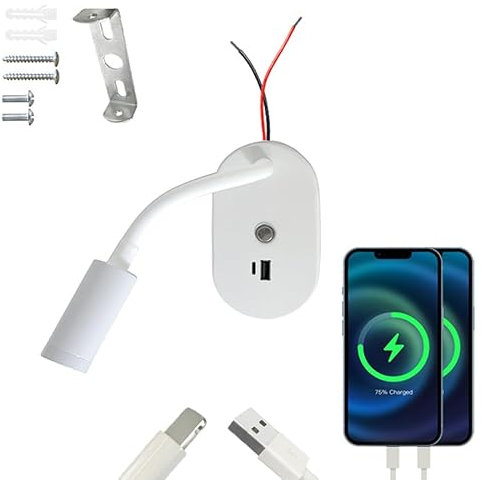 12 V/24 V LED-Leselampe mit Dual-Typ-C+ USB-Schnellladefunktion, Campervan-Touch-Dimmung, Nachttisch-LED-Wandlampe für Wohnmobil, Wohnwagen, Boot, Yacht (C-Weiß)