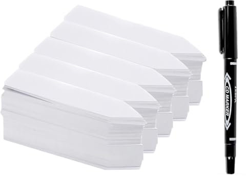 Plant Labels, 100Pcs Reusable White Garden Tags Markers & Labels for Outdoor Plants Seedling Herbs Flowers Vegetables, 10x2CM(Plus a Black Marker All The timen)