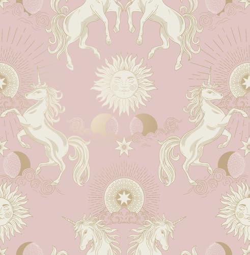 WPE® Magical Unicorn Fantasy World Wallpaper – Pink & Gold Dreamy Wall Decor for Kids & Girls' Rooms, Nursery & Bedroom