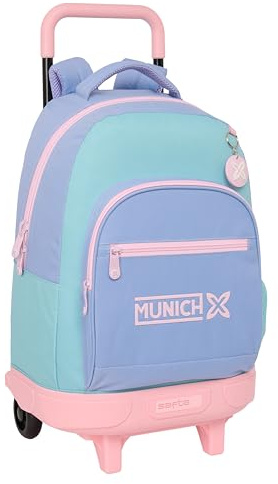 safta München Melow Großer Rucksack mit Rädern, kompakt, abnehmbar, ideal für Kinder verschiedener Altersgruppen, bequem und vielseitig, Qualität und Widerstandsfähigkeit, 33 x 22 x 45 cm, Blau