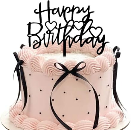 LunarCharm 20 Stück Tortenaufsatz mit Schleife mit Happy Birthday Schild, Coquette Motto Party, schwarzer Vintage-Tortenaufsatz für Herzkuchen Vintage Kuchen