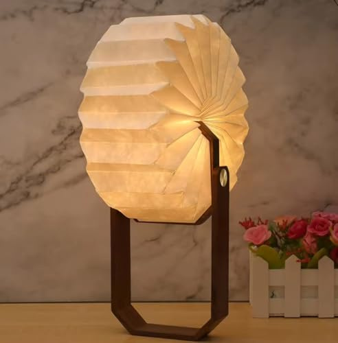 Simple-piu® Faltbare Dupont-Papierlampe aus Walnussholz – kabellos & wiederaufladbar – tragbare LED Holzlampe mit warmem/weißem Licht – magnetisches Band – vielseitig formbar & ideal als Geschenk