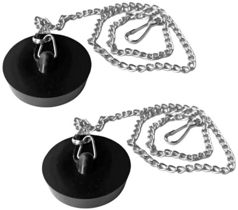 Dreamil Abflussstopfen 2 Stück Spüle Abflussstöpsel Gummistöpsel mit 45cm Edelstahl Stopperkette, Spülbecken-Abflussstöpsel für Badewanne, Küche, Badezimmer, Spülbeckenstopfen (45.6-42mm, schwarz)