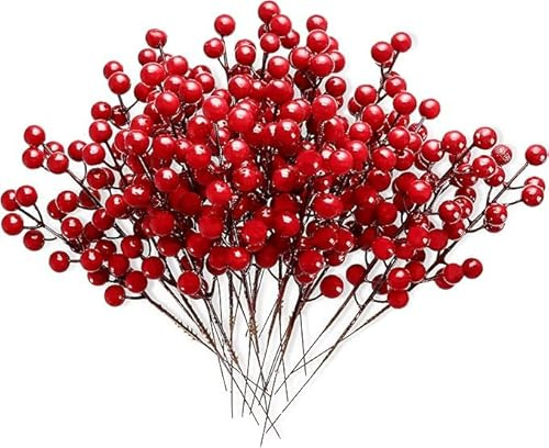 GWHOLE 30 Pieces Red Berries 20.5cm Christmas Decoration Berry Stems Artificial Picks for Christmas Tree Wreath Garland Decoration Holiday Home Decor（420 Red Berries）