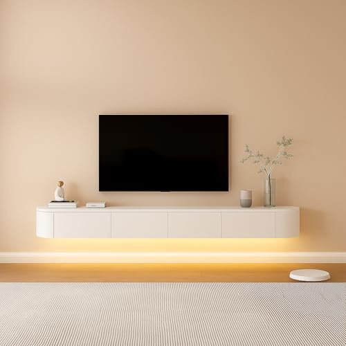 FGNIXLN TV Lowboard,160-240CM TV Schrank,Lowboard Hängend, Fernsehschrank Für Das Wohnzimmer, Geeignet Für Das Wohnzimmer Und Schlafzimmer (Weiß-Led, 200CM)