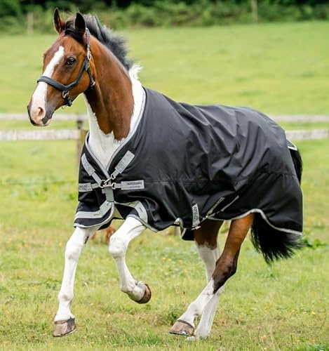 Horseware Amigo Bravo 12 XL Turnout 0g Light Black/Titanium Grey & Silver speziell für große Pferde :