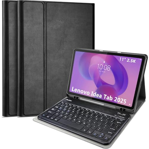 ProCase Case with Keyboard for Lenovo Idea Tab 11 2025, PU Leather Case with Magnetically Detachable Wireless Keyboard for 11 Lenovo Idea Tab 2025 Release -Black