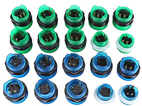 Zerodis 20 Boutons Lumineux LED, 2 Joysticks avec Encodeur USB, Kit Complet de Pièces de Jeu à Monter Soi-même pour PC Pi MAME Retro Gaming