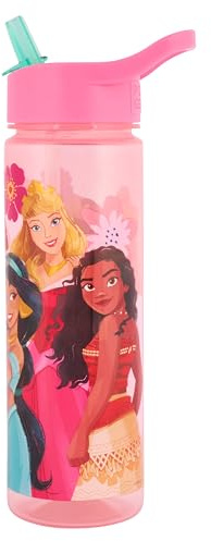 Disney Princess Water Bottle with Flip Up Straw, Blue, 600ml, BPA Free, Recyclable, for Ages 36+ Months Princess