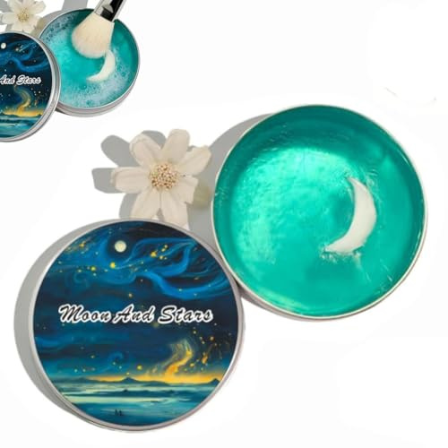 Silicone Makeup Brush Cleaning Pad with Soap, 2-in-1 Solid Makeup Brush Cleaner Balm, Travel Size Makeup Brush Scrubber, Portable Brush Cleaning Pad with Soap for Deep Cleansing (Moon-60g)