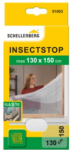 Schellenberg 51003 Fliegengitter für Fenster, ELASTIC für Fenster mit Wetterschenkel, Montage ohne Bohren, inkl. Befestigungsband, 130 x 150 cm, Weiß