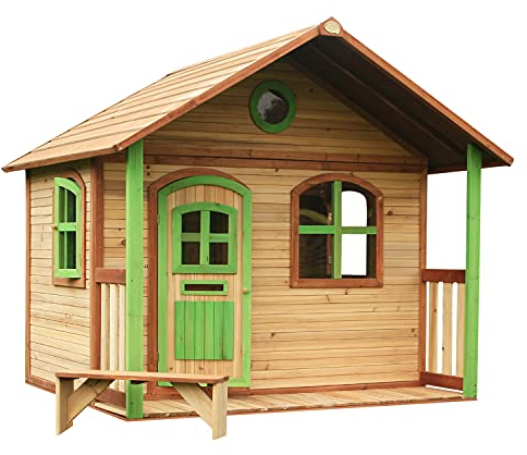 AXI Spielhaus Milan aus FSC Holz | Outdoor Kinderspielhaus mit Veranda für den Garten in Braun & Grün | Gartenhaus für Kinder mit Fenstern