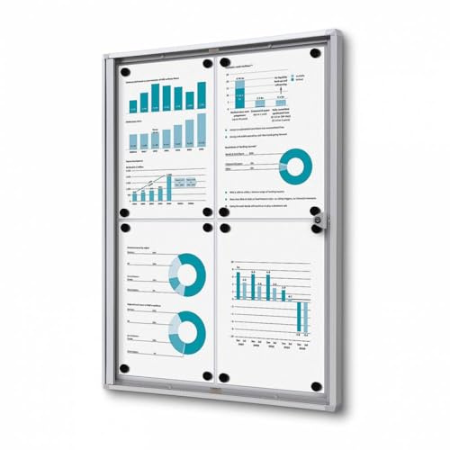 Schaukasten innen 4x DIN A4 | Brandschutz B1-Norm | Info-Vitrine Baustoffklasse B1 nach DIN 4102 schwer entflammbar | magnetische Rückwand, abschließbar | brandsicher für Innenbereich & Wandmontage