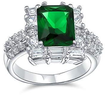 Mode Rechteck Solitär Kubik Zirkonia CZ Pave Simuliertes Smaragdgrün Art Deco Stil 5CT Cocktail Statement Ring Für Frauen Silber Vergoldet