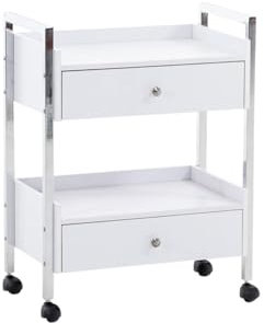 CLP Luxus Gerätewagen I Allzweckwagen auf Rollen I Rollwagen mit Zwei Schubladen und Ablageflächen, Farbe:weiß