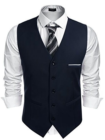 COOFANDY Herren Western Weste Herren Anzug Weste V-Ausschnitt Ärmellose Westen Slim Fit Anzug Business Hochzeit(Navy,S)