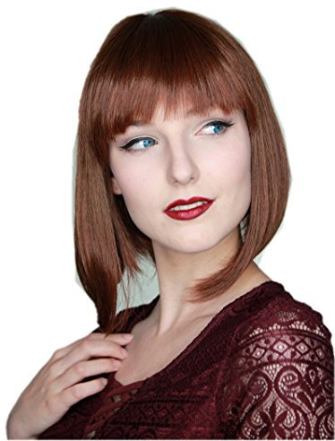 Prettyland Damen Frauen Bob-Perücke Mittellang 35cm Kurz-Haar-Perücke Wig Glatt Braun Kupfer-rot C748