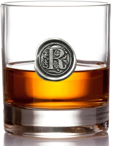 English Pewter Company 11oz Whisky Glass Tumbler with Monogram Initial - Personalised Gift with Your Choice of Initial (R) [MON118]