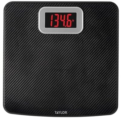 Taylor Digital Bathroom Scale, 440 lb Cap, Red LED, Anti-Slip, Black