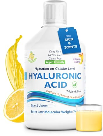 Swedish Nutra Hyaluronic Acid Liquid, 500 ml, 33 Day Supply | Hyaluronic acid with vitamin C & silica for skin & joint hydration; vegan, free from sugar & gluten
