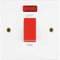 Invero 1 Gang 45 Amp Double Pole Electric Cooker Unit Control Wall Switch Standard Square White with Red Neon Power Indicator
