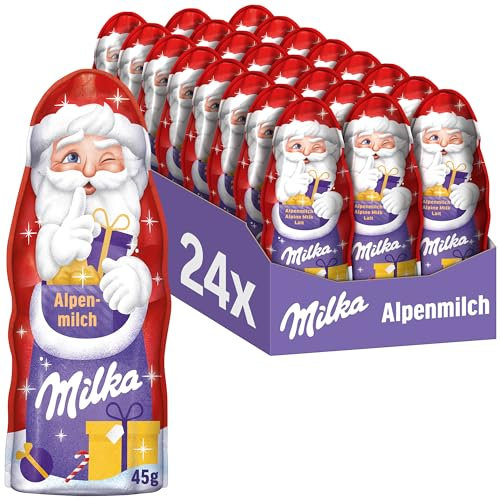 Milka Weihnachtsmann Alpenmilch 24 x 45g I Schoko Weihnachtsmann Großpackung I Weihnachtsschokolade aus 100% Alpenmilch