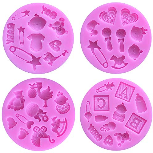 BLUGUL Thème Bébé Moule Silicone, pour Chocolat Fondant Gâteau Gelée Bonbons Dessert, 4pcs