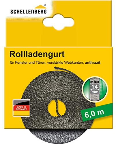 Schellenberg 46010 Rolladengurt 14 mm x 6,0 m System MINI, Rollladengurt, Gurtband, Rolladenband, anthrazit