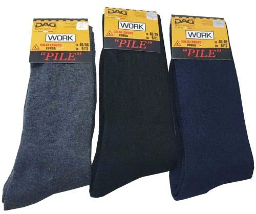 Dag 3 paia di calze lunghe da lavoro da uomo tg. 40/46, colori (1 nero, 1 grigio, 1 blu) in pile