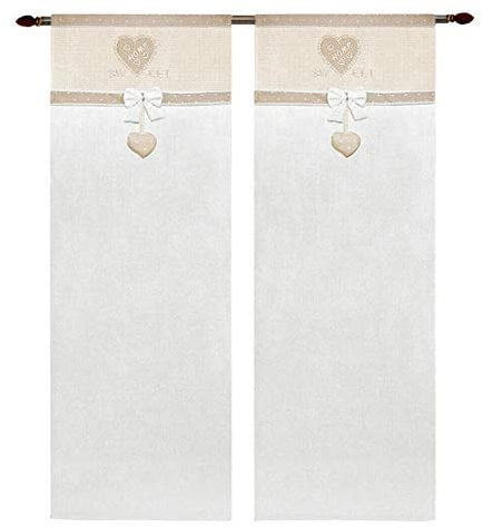 emmevi Tende Coppia Finestra Porta Interno Tessuto Casa Shabby Chic MOD.Tenda Cuoricini 60X150 Tortora