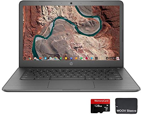 HP Chromebook Touchscreen da 14, Intel Celeron N3350, 4 GB di RAM, SSD eMMC da 32 GB, grafica Intel UHD, Chrome OS, durata della batteria fino a 10 ore (scheda MicroSD da 128 GB e custodia)