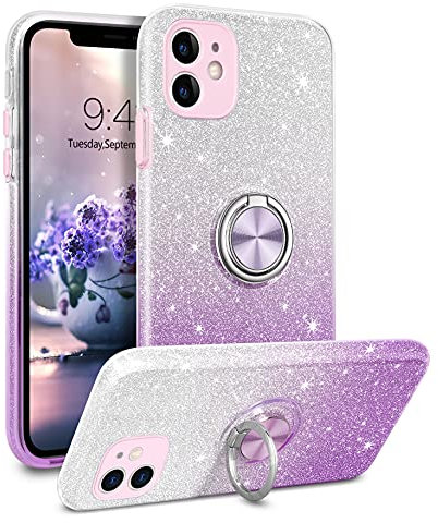 YINLAI iphone 11 Case Bling Glitter Sparkle Shiny Cute iphone 11 Case for Girls Women with 360 Grad Ring Holder Kickstand Slim Shockproof Protective Phone Case for iphone 11,Purple Gradient