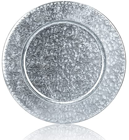 KX-WARE Silver Galvanized Steel Charger Plate, 13-inch Beaded Charger Plates Dinnerware Dishes, set of 8