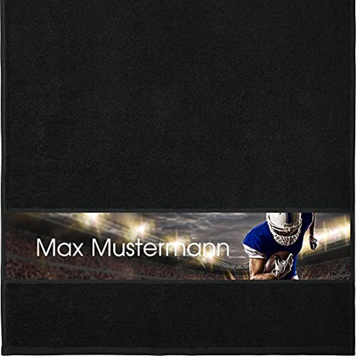 Handtuch mit Namen - personalisiert - Motiv American Football 2 - viele Farben & Motive - Dusch-Handtuch - schwarz - Größe 50x100 cm - persönliches Geschenk mit Wunsch-Motiv und Wunsch-Name