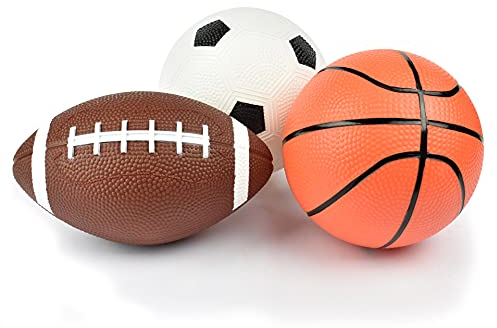 Legami - Set mit 3 Mini-Bällen, Mini-Ball-Set, 12 x 3,7 cm, Fußball, American Football und einem Basketball, alle aus Kunststoff