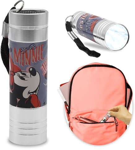 Mickey Mouse Silver Aluminium Flashlight in 9 LED Torch for Kids Featuring Reusable Night Light TV Characters Christmas and Birthday Gifts for Girls Boys 3+ Years [Energy Class A+]