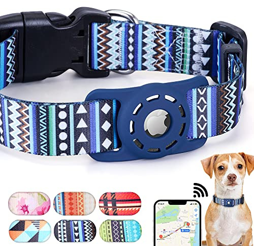 Konity Hundehalsband, kompatibel mit AirTag, Polyester, für kleine, mittelgroße, große und extra große Hunde, Bohemia Navy, S: 24,8 - 40,7 cm Halsumfang
