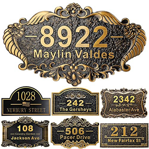 Placa de Dirección de Casa Personalizada 12 Números Fundidos para el Exterior Nombre de la Calle Placa de Dirección Vintage para Buzón Puerta Habitación Pared Clásica al Aire Libre Latón Antiguo