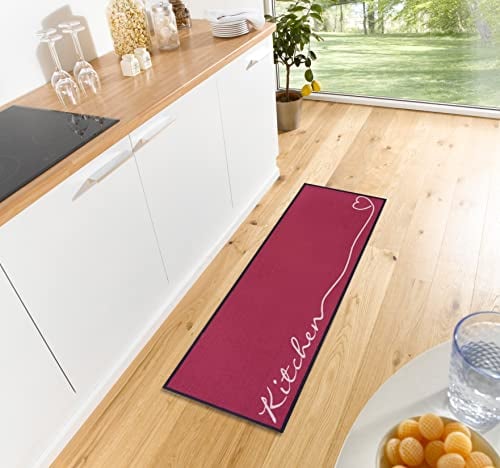 Zala Living Cook & Clean Läufer – rutschfest Teppichläufer Flachgewebe Kurzflor Teppich Küchenteppich Waschbar Küchenläufer Kitchen für Flur, Küche, Wohnzimmer – Rot, 50x150cm