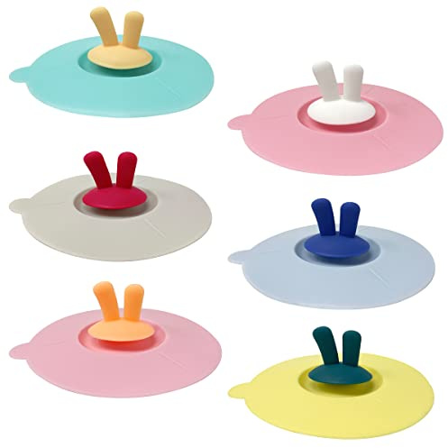 Wrapables Tapas de silicona para tazas, antipolvo, herméticas, para bebidas frías y calientes (juego de 6), orejas de conejo