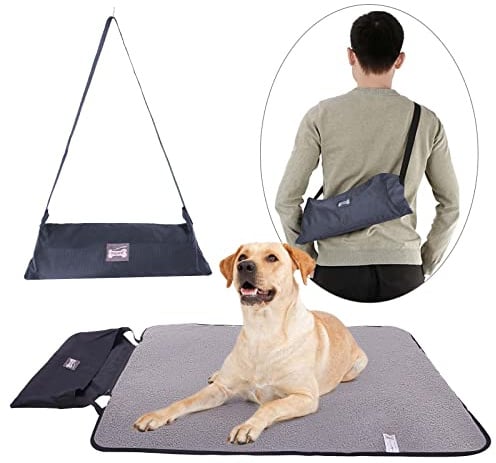 ROZKITCH Travel Dog Mat, Reusable Place Mat Training Pet Outdoor Black | 39x28, Waterproof, Portable in a Bag, Reversible, Machine Washable, Easy to Clean