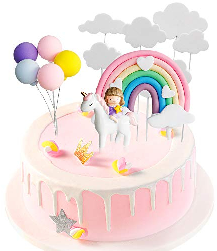 EACHPT Einhorn Deko Torte,Tortendeko Einhorn Geburtstag Kuchen Dekoration Wolke Regenbogen Luftballons Kuchen Topper Einhorn Tortendekoration Kit für Kinder Mädchen Junge Geburtstag Baby Shower Party